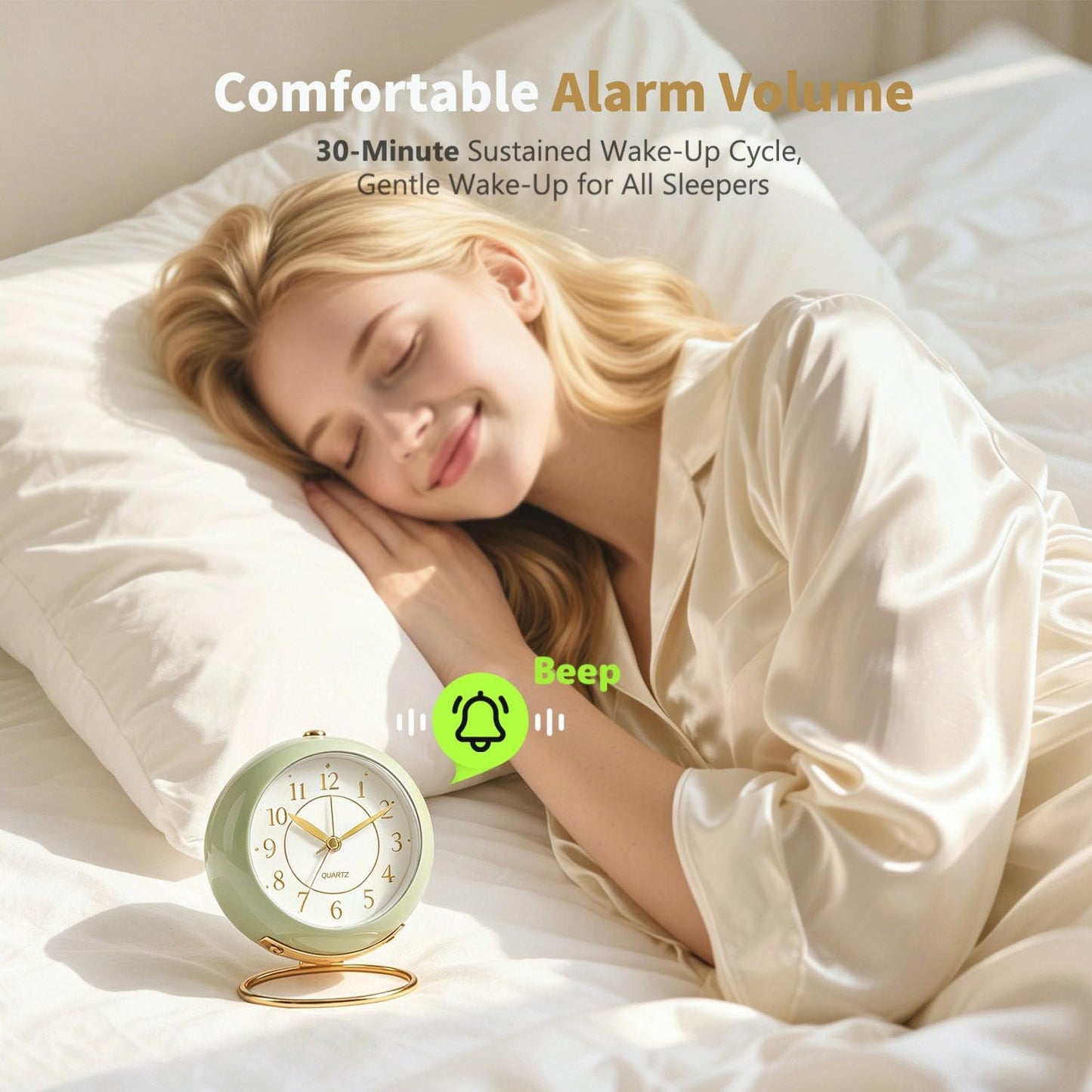 Analog Alarm Clock, Retro Small Desk Clock with Night Light, Backlight Cute Simple Design, Silent Non-Ticking, Battery Powered, Clock for Bedroom,Travel,Kitchen,Bedside Desktop Decor