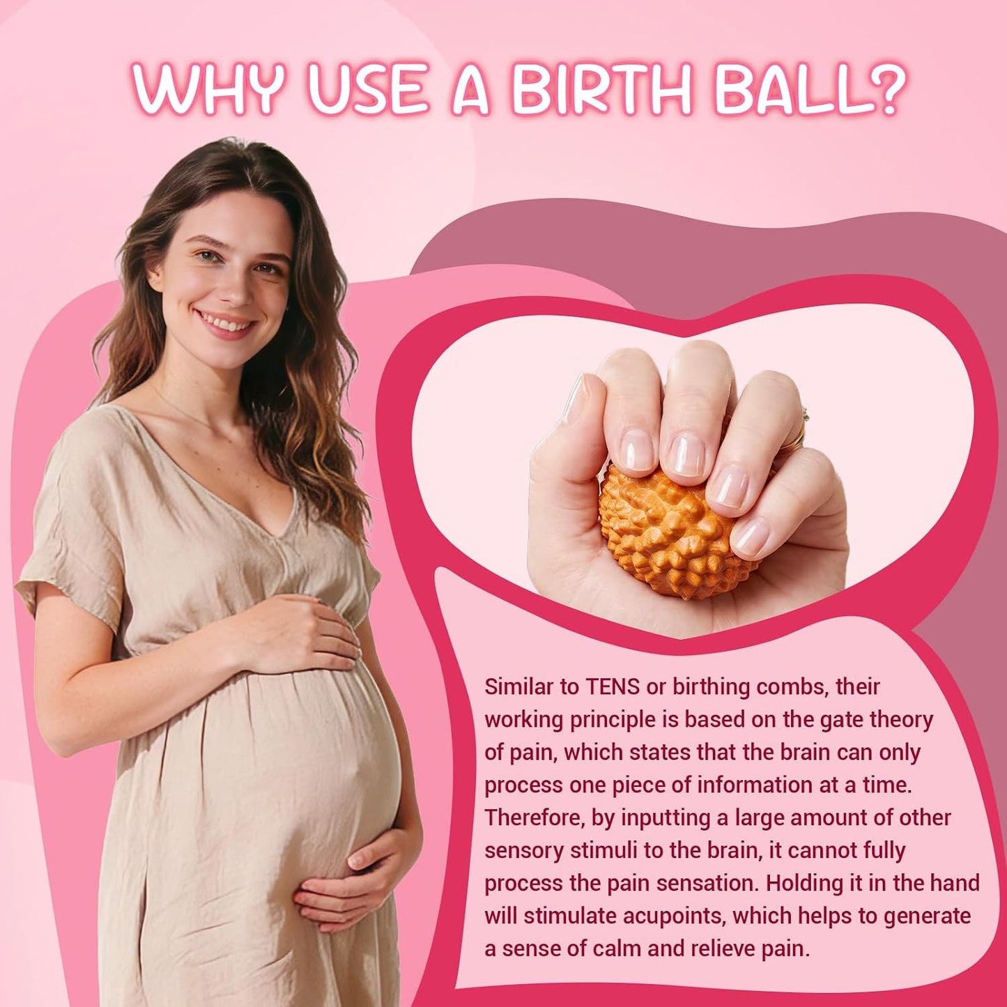 SIMPOR 2 Pcs Wooden Massage Ball, Acupressure Ball for Labor & Delivery, Birthing Comb Alternative for Birth Contraction Relief, Spiky Ball, Birth Comb & Labor Essentials Gift