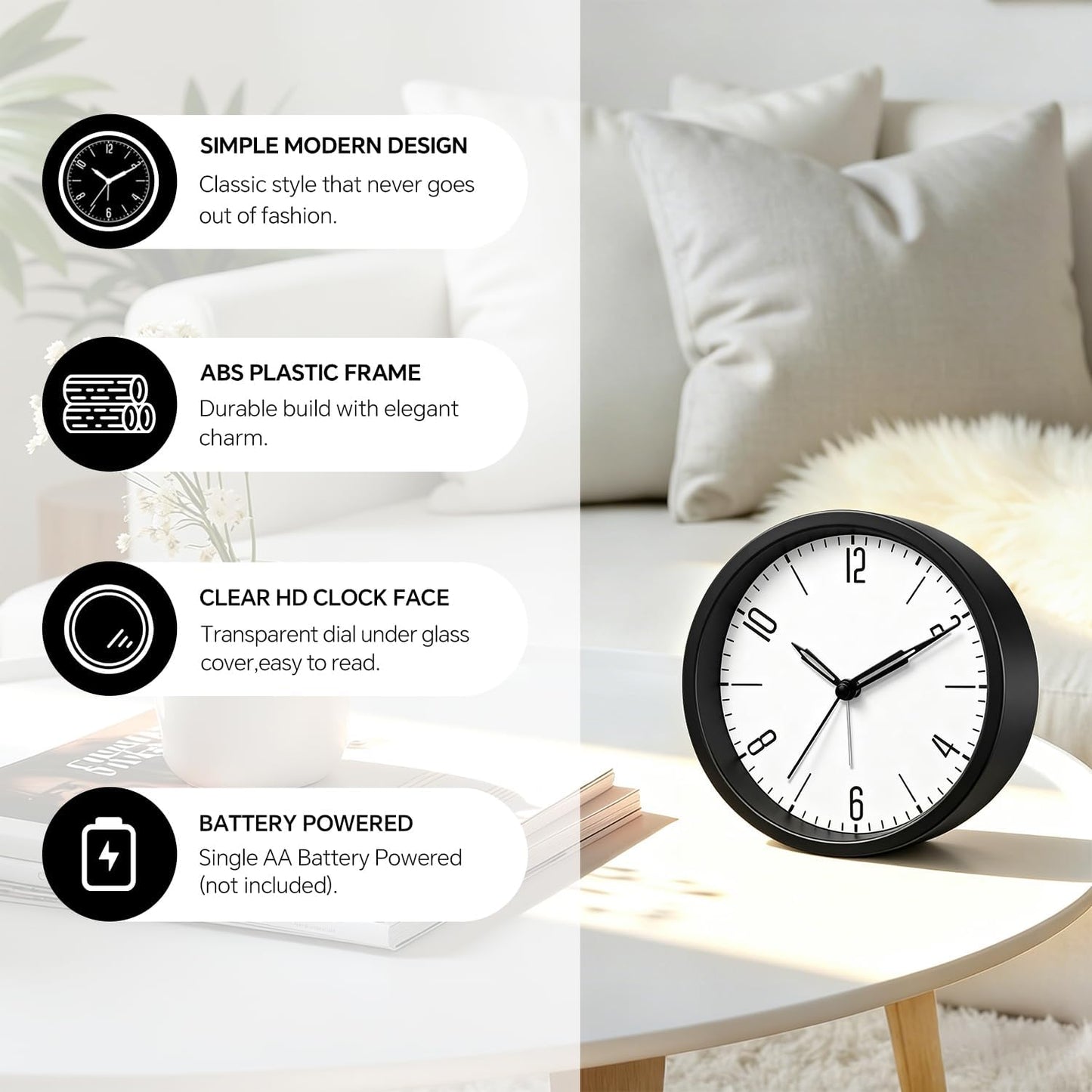 Silent Analog Loud Alarm Clock for Bedrooms, 4.5" Battery Operated Alarm Clock with Modern Round Design, Plastic Small Desk Clock for Heavy Sleepers Adults Teens Seniors College Dorms, Green