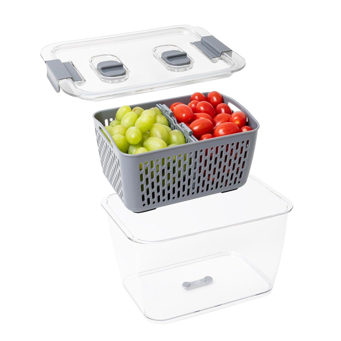 Kitchen Spaces Stackable Fridge Storage Colander Containers, Variety Pack | 3 Sizes to Store Fresh Produce, Organize Washed Fruits and Veggies, Snap and Seal Lids with Adjustable Vents, Hand Wash Only
