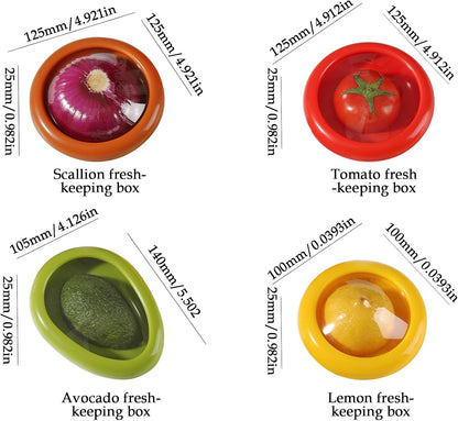 4 Pieces Storage Set Fruit Vegetable Shaped Savers Storage Box, Avocado, Onion, Tomato, and Lemon Reusable Refrigerator Storage Box for Food Fresh-Keeping, Fresh-Keeping Container