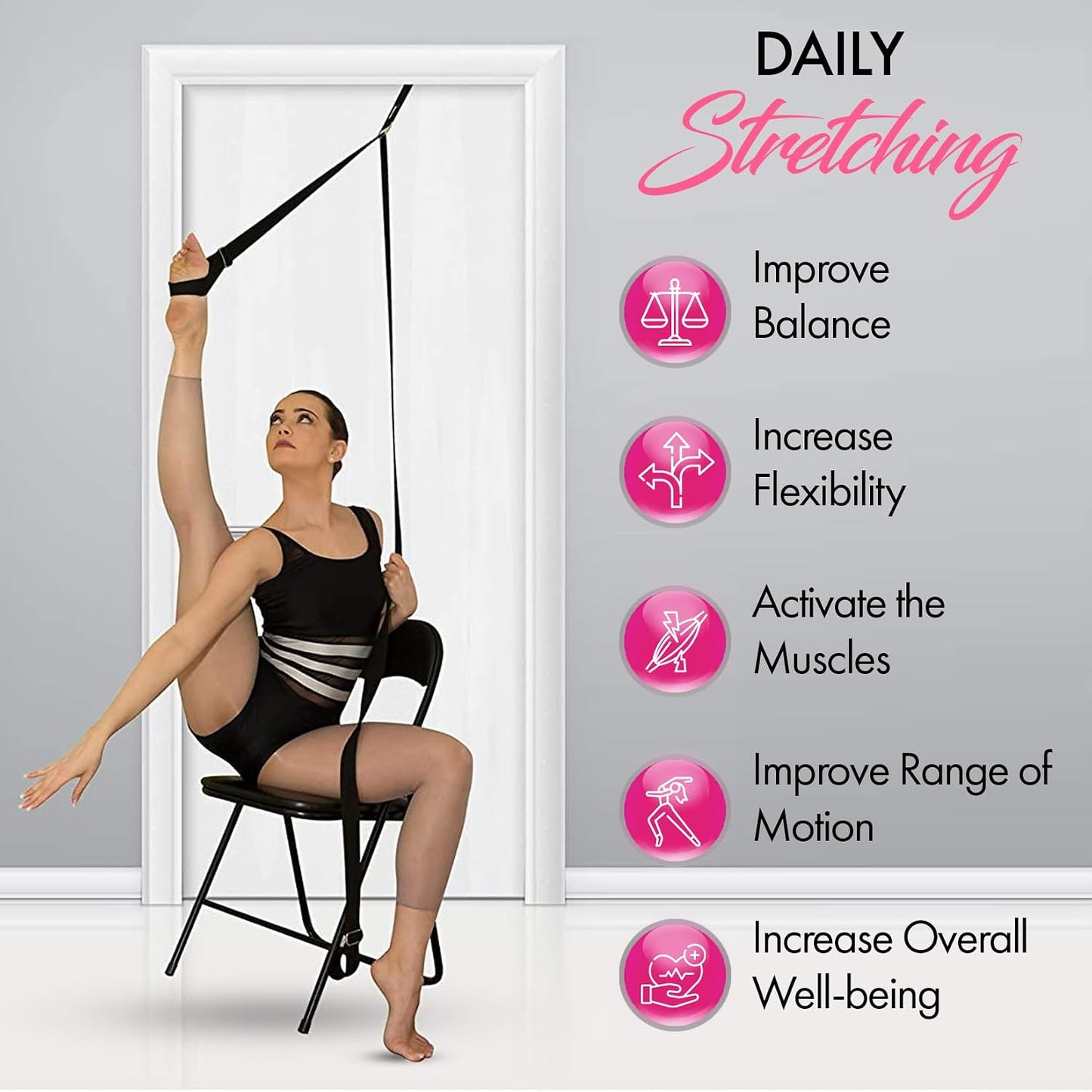 Stretching Strap with Door Anchor for Splits and Flexibility Training | Improve Leg Flexibility at Home, Ideal for Ballet, Dance, Cheerleading, Yoga, Pole Dance and Gymnastics