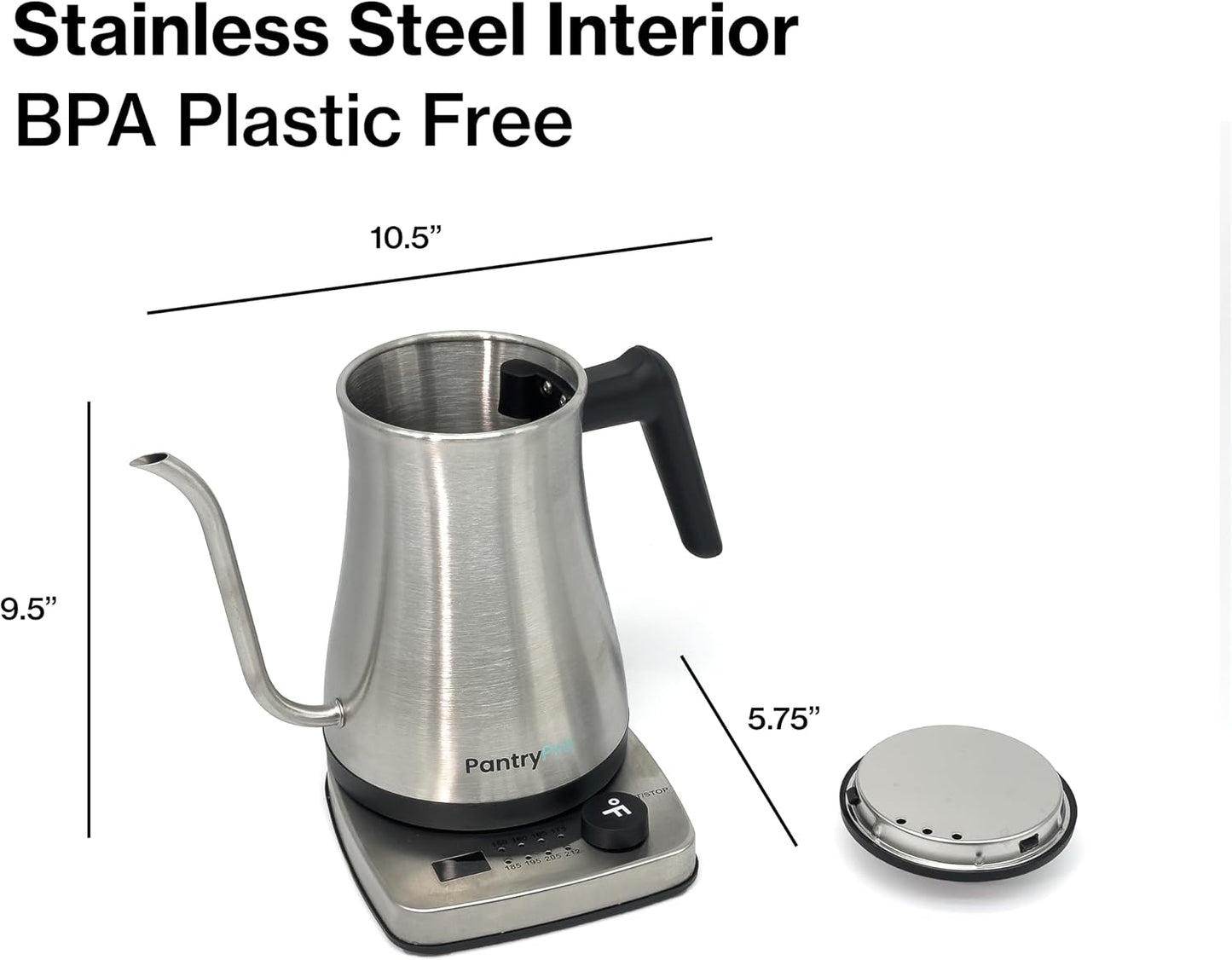 1.0L 1500W Gooseneck Electric Kettle - Stainless Steel Interior - Rapid-Boil - Auto Shut-Off, Boil-Dry Protection, Temperature Control, LED Indicator - Black by The Display Guys