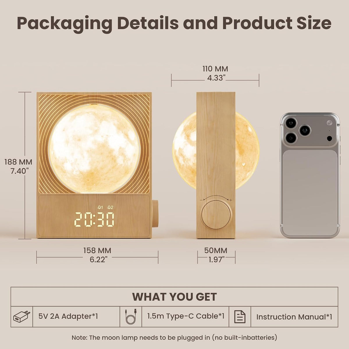 RETEYUNG Sunrise Alarm Clocks Sound Machine Moon Lamp for bedrooms