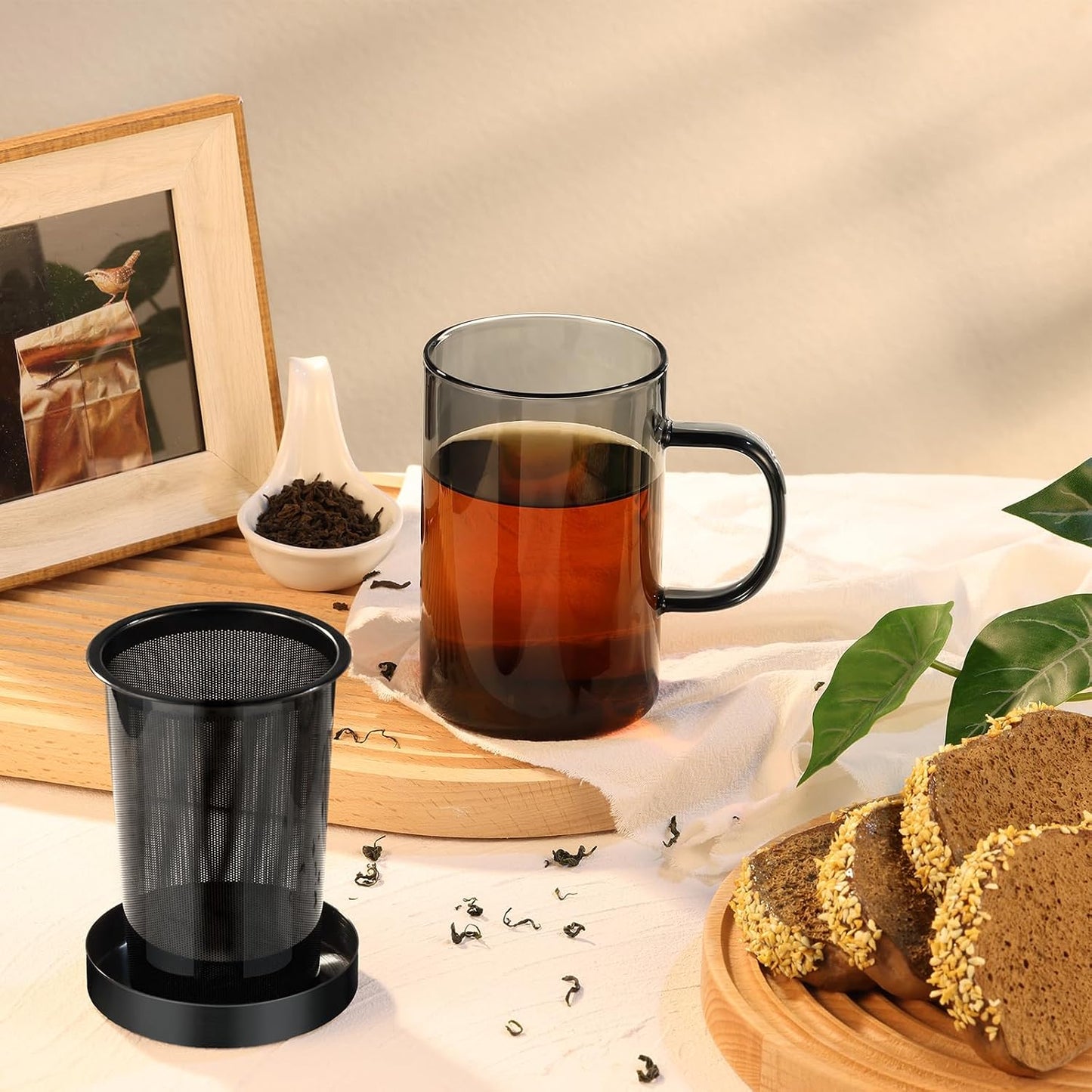 ecooe 16.9 OZ Borosilicate Glass Tea Mug Cup Glasses with Stainless Steel Infuser & Lid, Loose Leaf Tea Cup Clear Teacup 430mL(Use Capacity) | 500ml, Clear Glass Tea Cup, with Stainless Steel Infuser/Lid, Teacup for Loose Leaf Tea, Birthday for Parents
