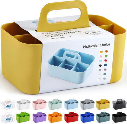 Multiuse Caddy Organizer with Handle, Portable Divided Plastic Tote Bin - Art Craft, Stationary Pen Marker Crayons, Makeup Hair Supplies Storage - Bathroom, Classroom, Dorm, Office, Desk Holder - Grey