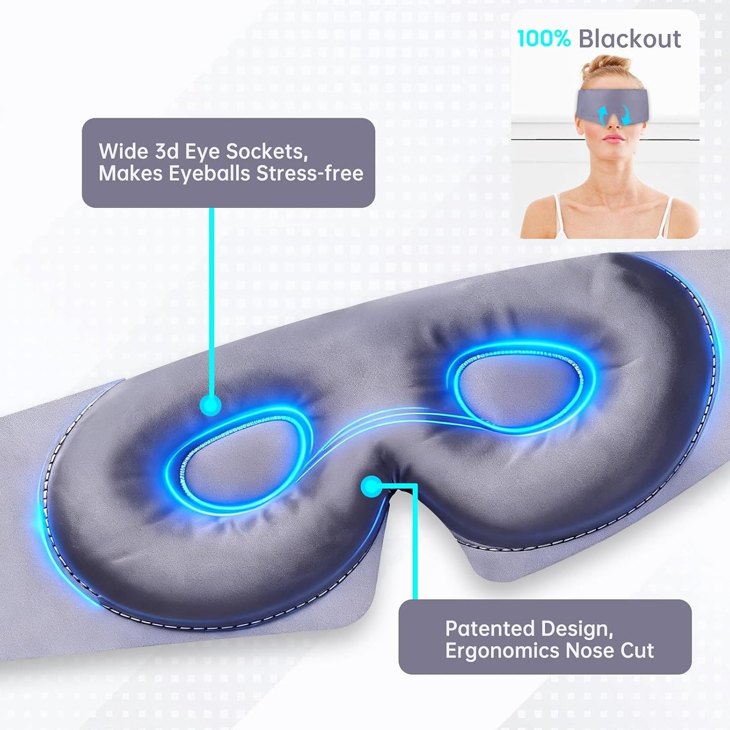 Calm&Relax Bamboo Sleep Mask - Cooling 3D Eye Mask, Lash Friendly,White | Total Blackout 3D Contoured Eye Mask for Travel, Home, Yoga - Adjustable Soft Viscose Night Blindfold for Side Sleepers