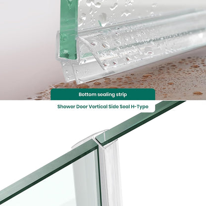 2 PCS Shower Door Bottom Seal, 3/8” X 36” Frameless Shower Glass Door Seal Strip, Clear PVC Shower Door Sweep Stop Shower Leaks, Shower Seal for 3/8 Inch (10mm) Glass