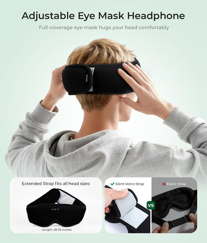 MUSICOZY Sleep Mask Headphones with Bluetooth Wireless Eye Masks Earphones | 3D Blackout Eyemask with Music Headphone for Side Sleepers, Hi-Fi Sound＆Long Battery Life Sleeping Earbuds for Travel Rest