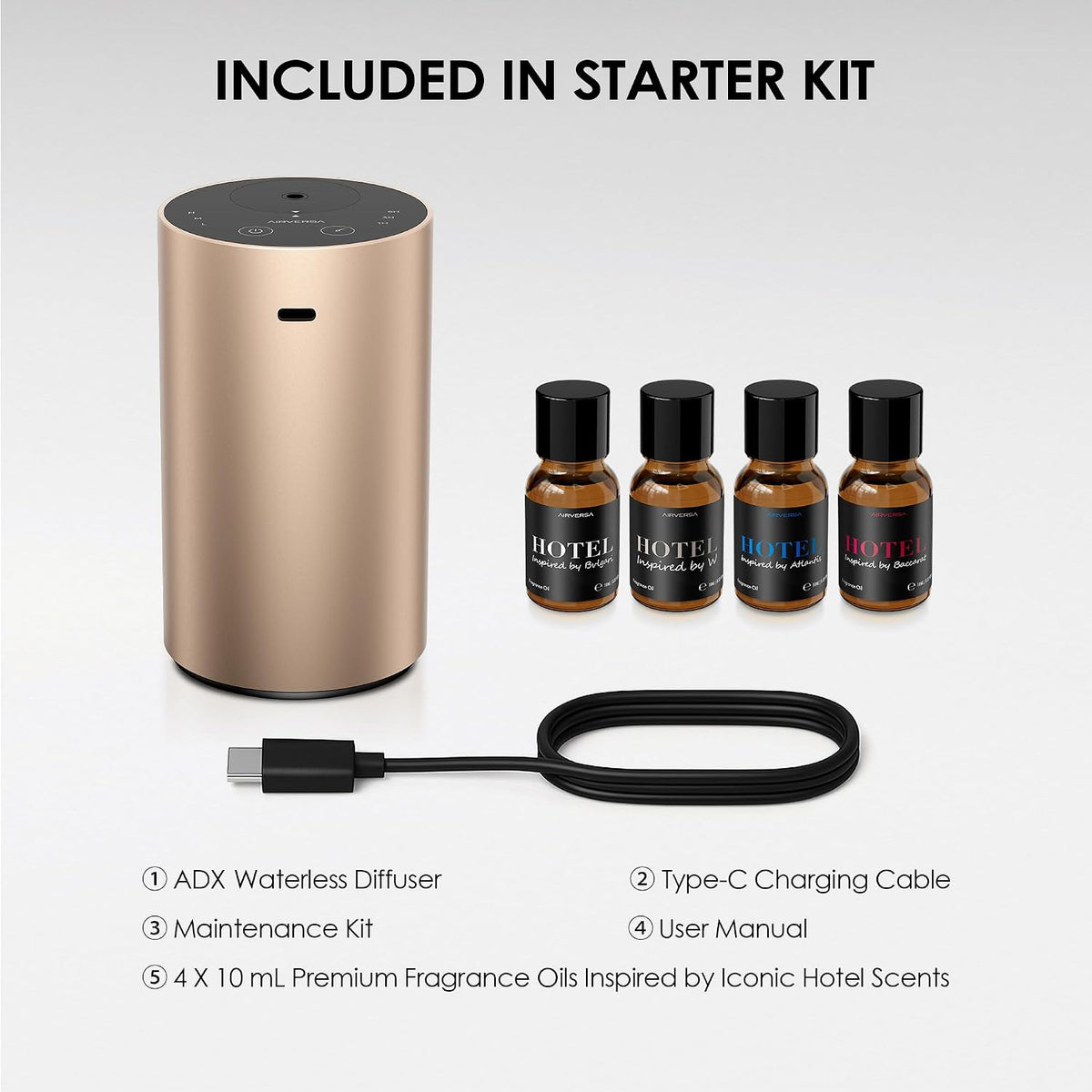 Airversa ADX Waterless Essential Oil Diffuser Starter Kit, Black