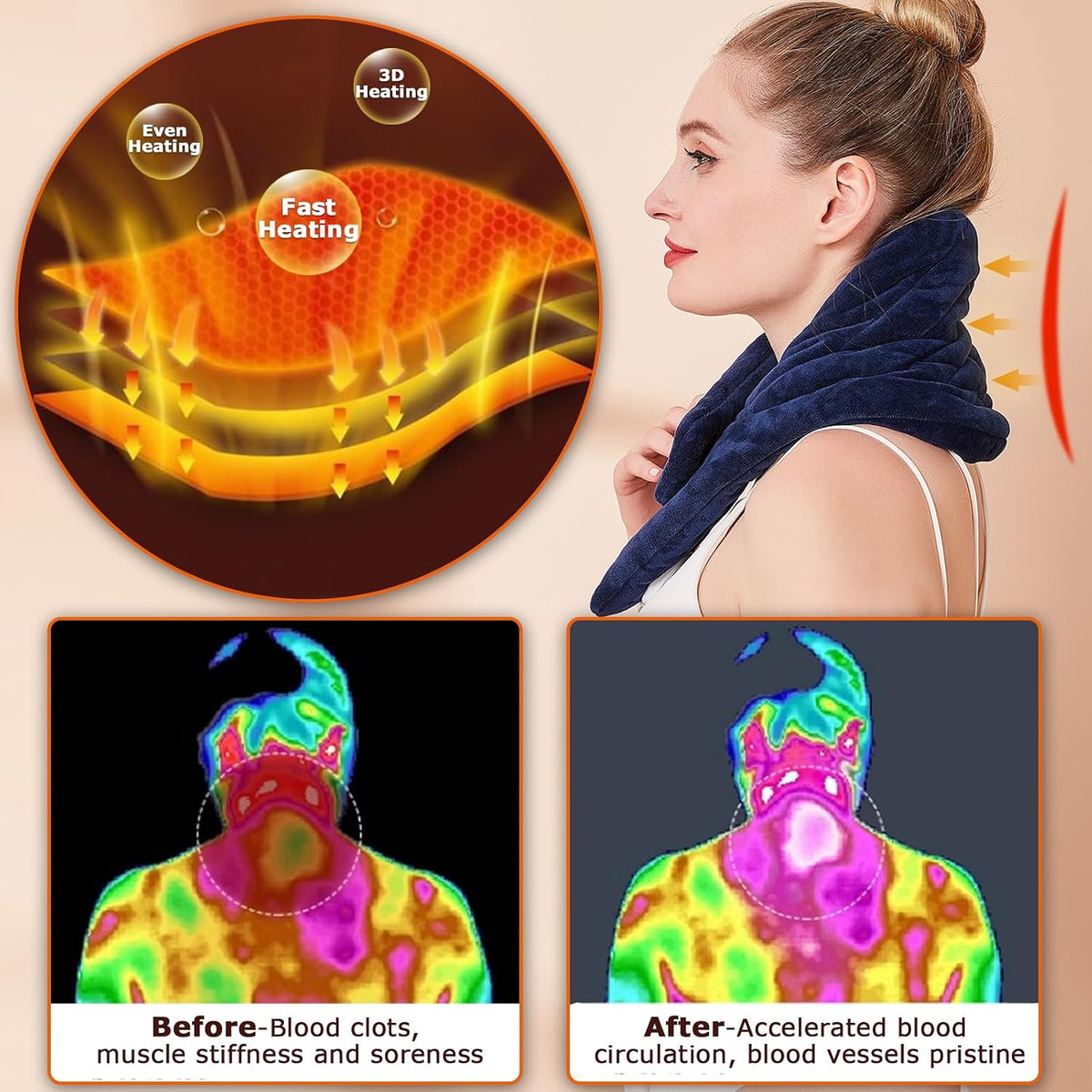 CAMECO Electric Neck Heating Pad for Pain Relief, 86℉-158℉ & 30S Heating Heated Neck Wrap Warmer for Soreness Stiffness, Super Soft Heated Scarf, Neck Heat Pad, Auto Shut-Off Timer, Gifts for Women