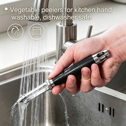 Large Y Veg Peeler, Wide Serrated Stainless Steel Blade Wood Handle | Practical cabbage peeler with built-in potato eye remover, lightweight compact kitchen tool. Ideal gift for home cooking