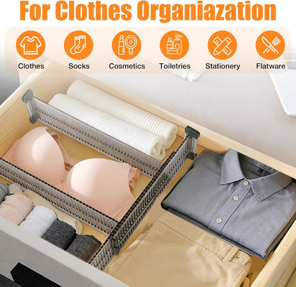 12 Pack Drawer Dividers for Clothes, 3.15" High, 10.83-20.08'' Adjustable | Clear Plastic Expandable Dresser Dividers Drawer Separators For Kitchen, Nursery Baby Clothing, Underwear Cosmetic Organizer