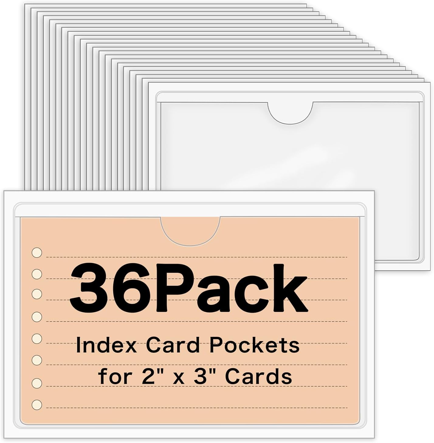 36 Pack 3" x 5" Adhesive Index Card Holders Clear PVC Label Holders | Top-loading label pockets, removable adhesive, clear PVC, for bins, shelves, totes, library and office use