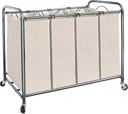 STORAGE MANIAC 3 Section Laundry Sorter, 35.6 Gal (135 L) Laundry Hamper Cart with Heavy Duty Rolling Lockable Wheels and Removable Bags, Clothes Organizer Basket Separator Hamper, Gray