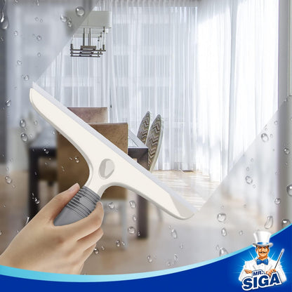 MR.SIGA Silicone Squeegee for Shower Doors, 25 cm/10 inch, White & Gray | Shower squeegee for glass doors, streak free squeegee for windows, showers and glass surfaces, includes suction hook