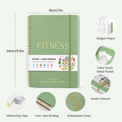 Fitness & Food Journal for Women, Undated 150-day Workout & Wellness Planner with Measuring Tape, Pink Weight Loss Journal for Setting Goals Tracking Exercise Training Diet Progress (9.5’’*7’’)