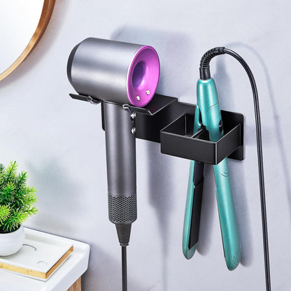 Hair Dryer Holder Wall Mounted, Hair Straightener Holder Metal, Adhesive Blow Dryer and Hair Straightener Holder, Bathroom Bedroom Hair Tool Organizer for Flat Iron,Curling Iron,Hairdryer (White)
