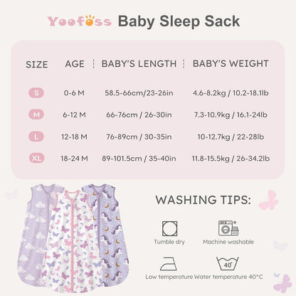 Yoofoss Baby Sleep Sack 0-6 Months Wearable Blanket for Babies 100% Organic Cotton 2-Way Zipper TOG 0.5 Toddler Sleeping Sack 3 Pack, Sleep Sacks