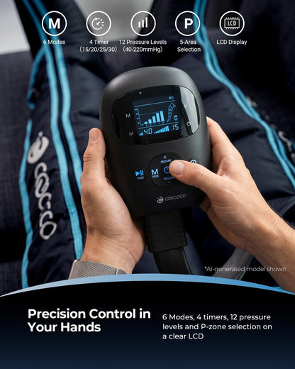 Cordless Leg Compression Massager with 12 Levels for Circulation | 3500mAh air compression boots for foot, calf & knee, 5-zone targeting, 4 timers, 6 modes, pain/edema relief, fit 30-in thighs