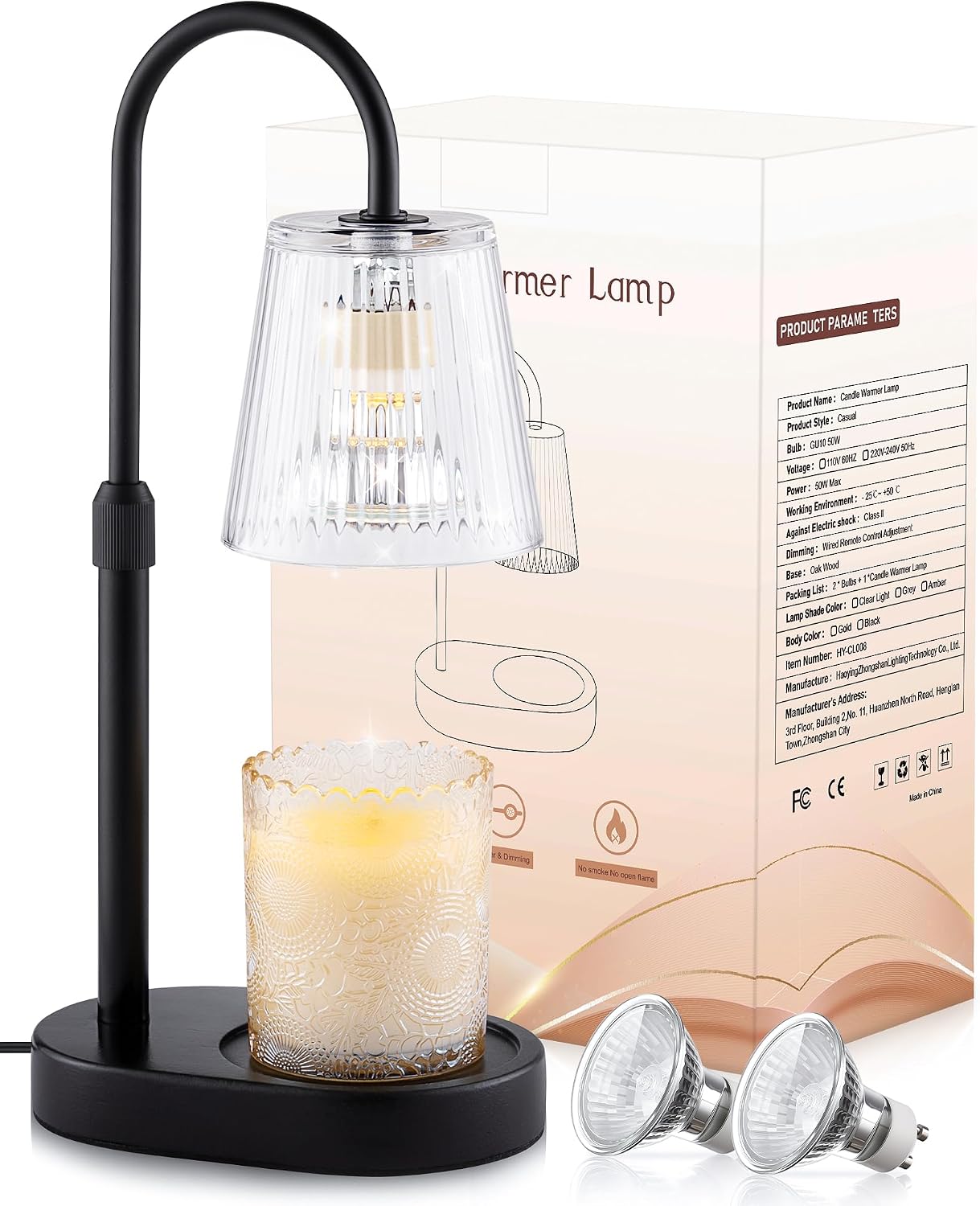 Adjustable Candle Warmer Lamp with Timer - Electric Light Wax Warming | Dimmable, Flameless, Top Melter Heater Melting Heating Height Small Jar Candles Gifts Women Mom Birthday Desk Modern Decor