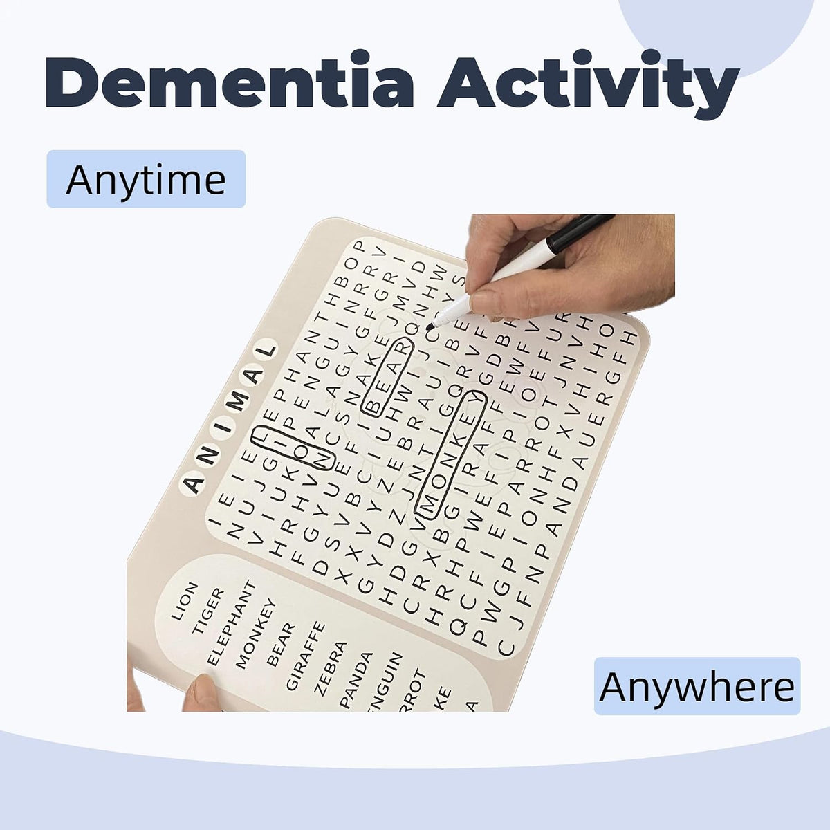 12 or 36 Pcs Reusable Word Search Cards for Dementia Game-Dementia Activities for Seniors with Alzheimer's-Elderly Alzheimer's Toys-Large Print Word Search Books (12 Reusable Word Search Card)