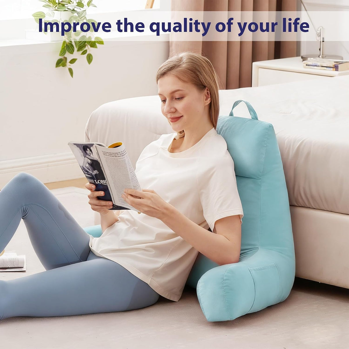 IPYNBAP Back Pillow for Bed Sitting up, Reading Pillow, 18 Inch, Grey