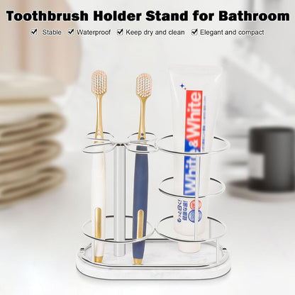 Toothbrush Holder Stand for Bathroom, Metal Toothbrush Organizer with Marble Base, Toothbrush Storage Collection for Family, Suitable for Home Hotel Countertop Vanity (Small, Matte Black)