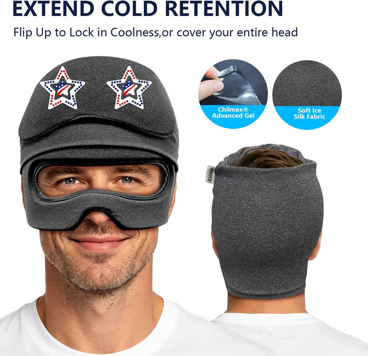 Migraine Relief Cap with Slide-Up Eye Mask, Headache Relief Ice Hat