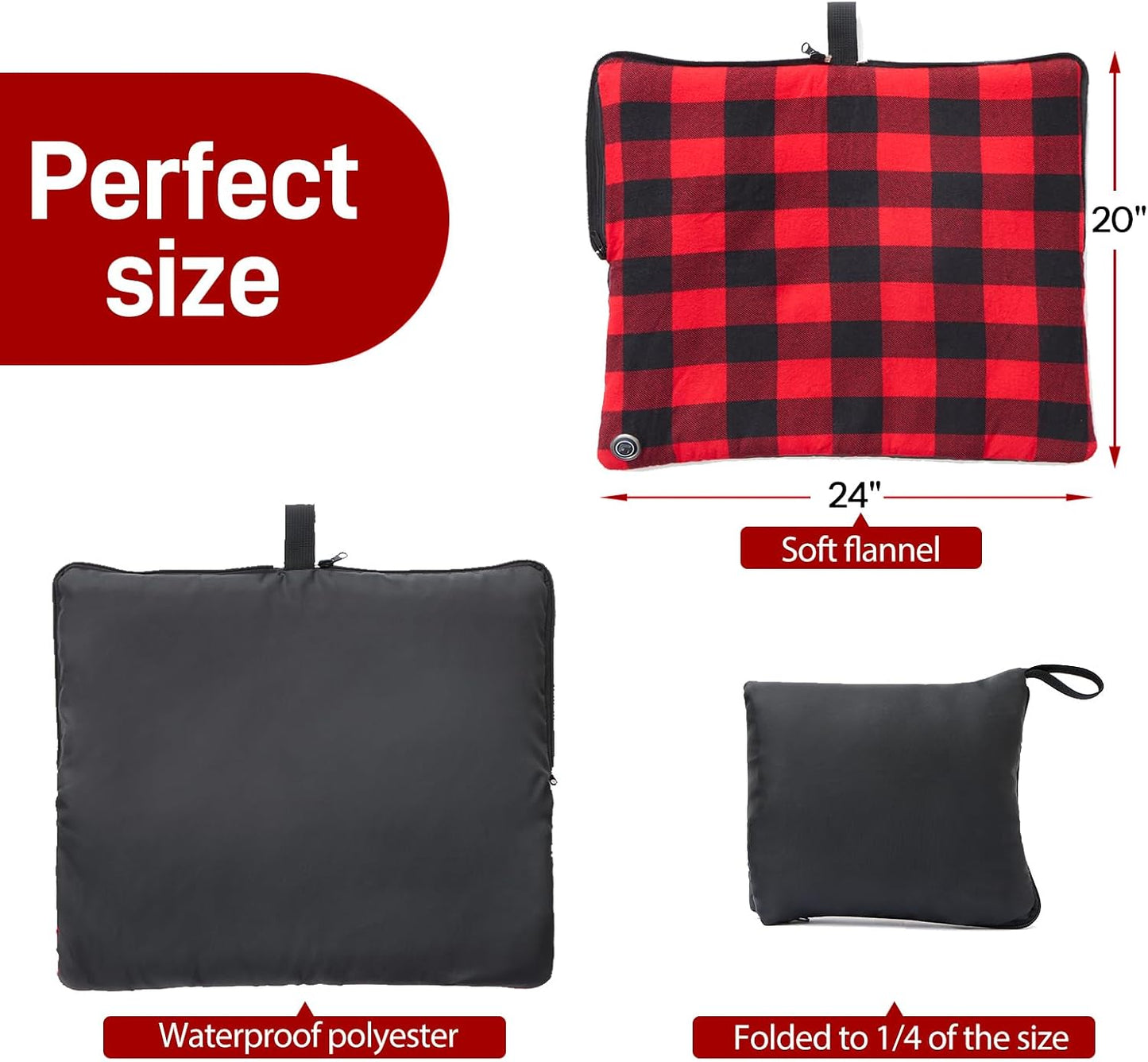 24x20Inch Stadium Seat Heating Pad, Battery Heated Outdoor Chair Cushion for Camping,Stadium,Office or Home, (Battery NOT Included).