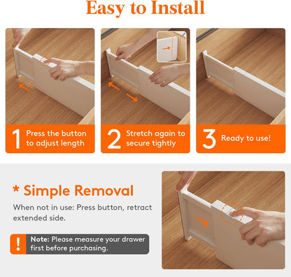 Lifewit 5 Pack Upgrade Drawer Dividers for Clothes, 4" High 11"-17" Adjustable Dresser Drawer Organizers, Expandable White Plastic Drawer Separators for Kitchen, Nursery, Office Organization & Storage | 5 Pack 11"-17" Expandable White Plastic Drawer