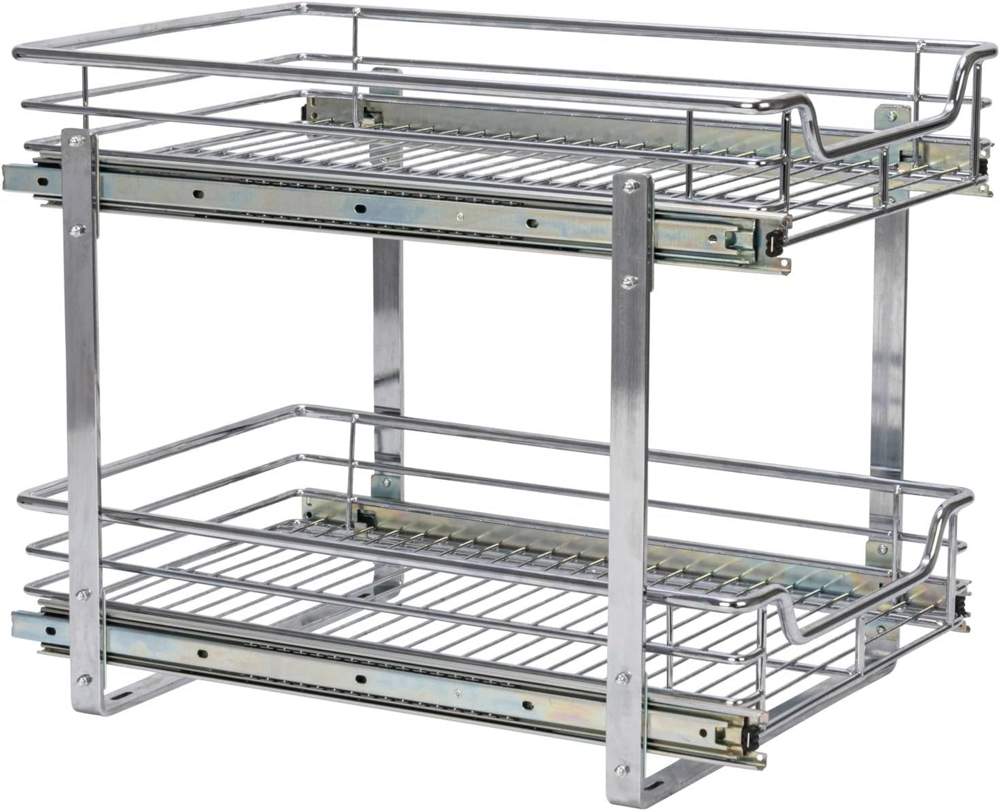 Household Essentials Glidez Multipurpose Chrome-Plated Steel Pull-Out/Slide-Out Storage Organizer for Cookware and Bakeware - 2-Tier Design - Fits Standard Size Cabinet or Shelf, Chrome
