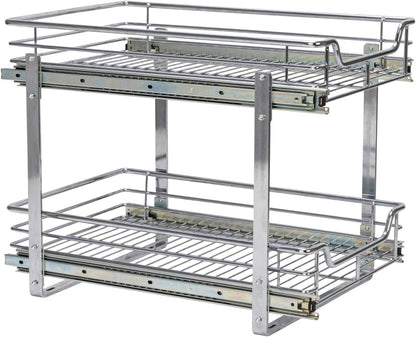 Household Essentials Glidez Multipurpose Chrome-Plated Steel Pull-Out/Slide-Out Storage Organizer for Cookware and Bakeware - 2-Tier Design - Fits Standard Size Cabinet or Shelf, Chrome