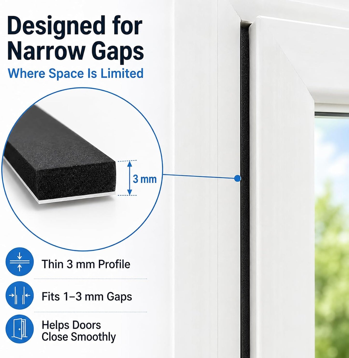 Weather Stripping Foam Tape 2 Rolls (1/2 in x 1/8 in x 16.4FT), Self Adhesive Door Seal for Small Gaps, Window Insulation, Draft Stopper Foam Strip Total 32.8 FT