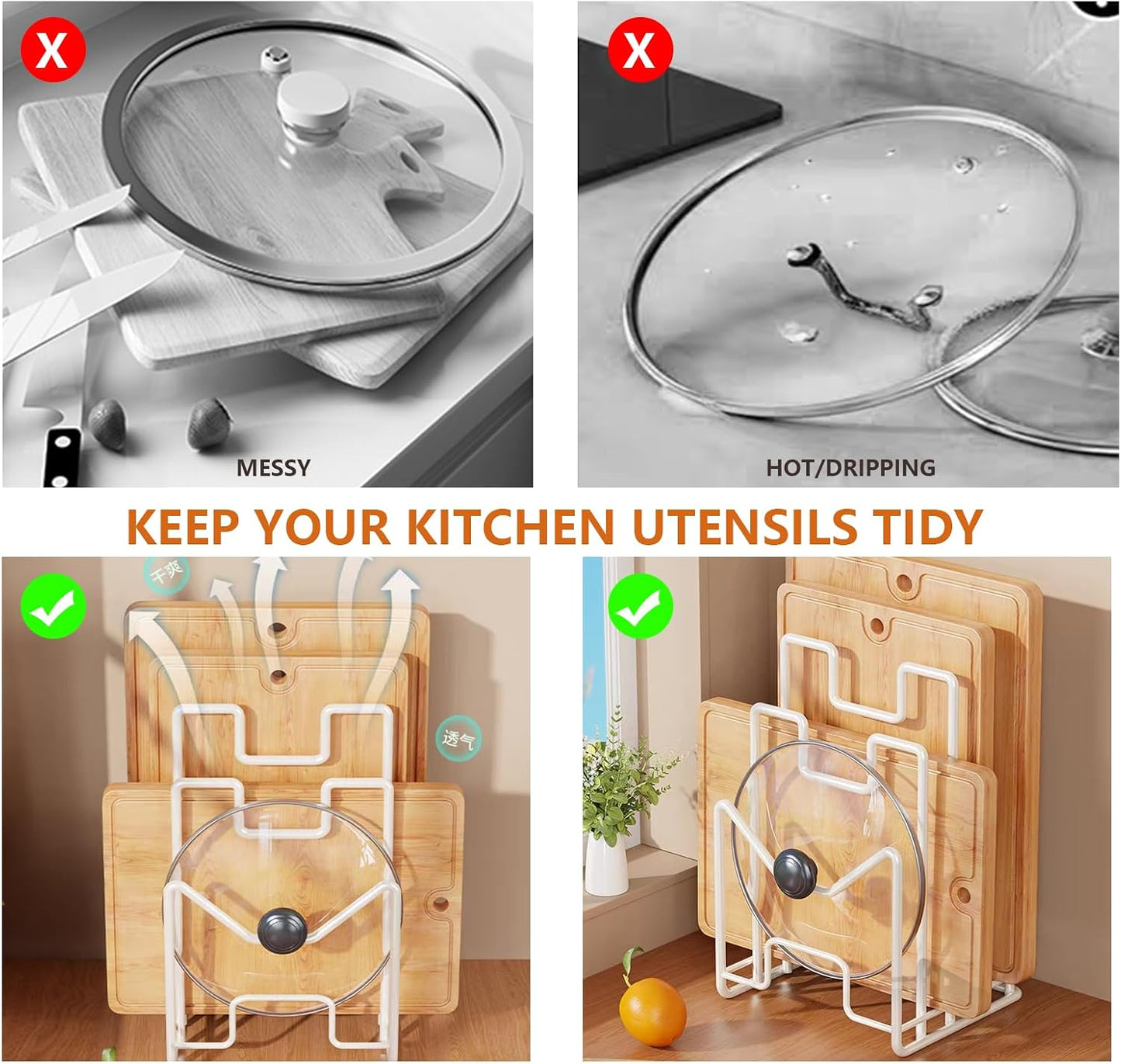 Multifunctional Cutting Board Organizer, Cutting Board Holder Rack Baking Cookie Pan Sheets Cooling Racks Storage Stand for Kitchen Cabinet -Divided Holder with 4 Slots (2PS Black)