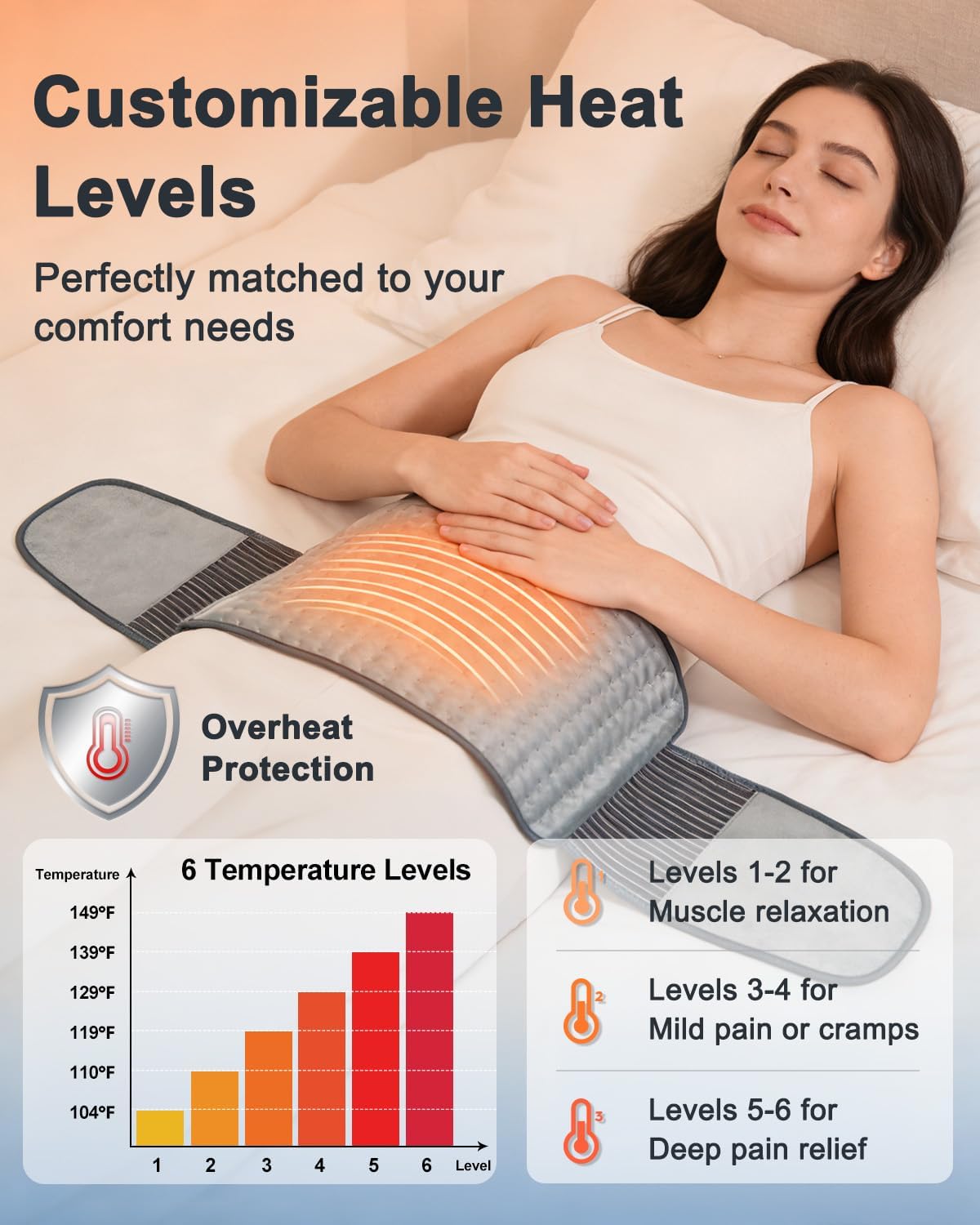 Wrap Around Heating Pad for Back Pain Relief & Period Cramps with Strap
