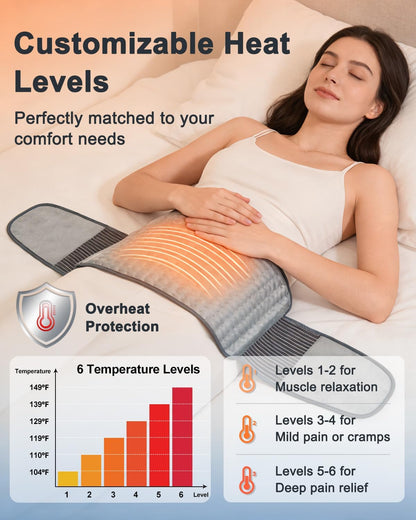 Wrap Around Heating Pad for Back Pain Relief & Period Cramps with Strap