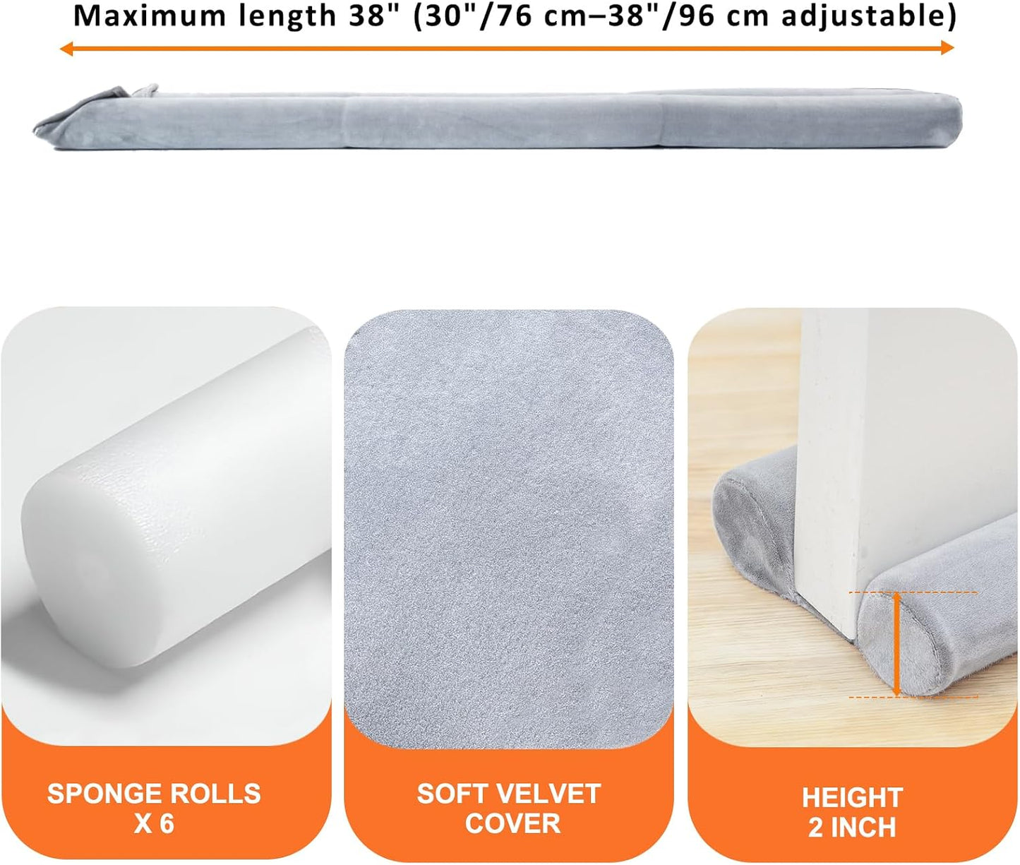 Under Door Draft Stopper 30-38" Adjustable Wind Stopper for Door & Window, Foam Door Sweep Air & Noise Blocker for Bottom of Doors Double Side Seal - Black