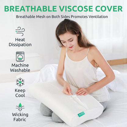 UTTU Cervical Pillow for Neck Pain Relief, Memory Foam Neck Pillow for Sleeping, Adjustable Orthopedic Sandwich Pillow, Contour Cooling for Side Back Stomach Sleeper, Queen(23.6"×13.8"×5.2"/4.5")