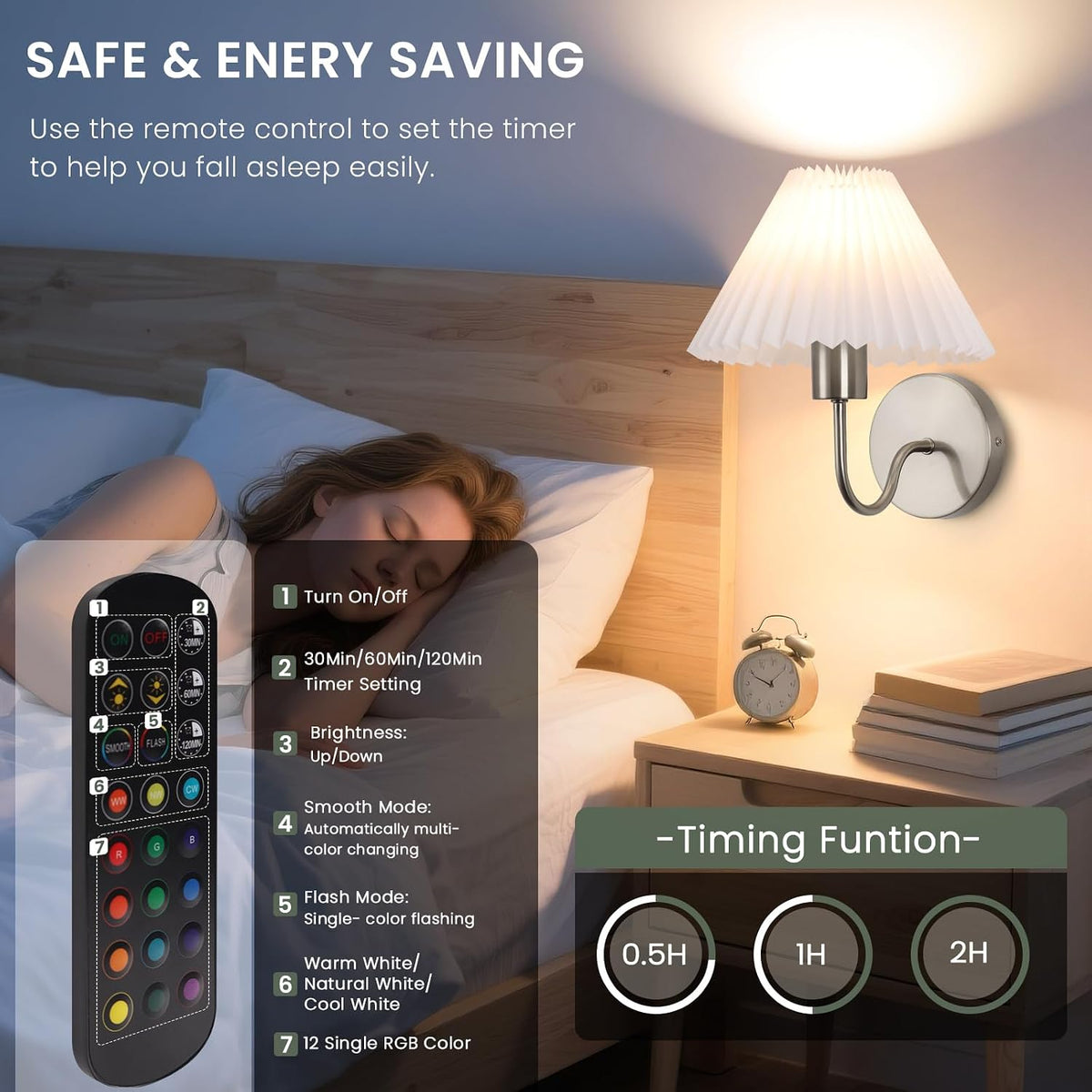 Rechargeable Battery Operated Wall Sconce Sets of 2, 15 Colors Wireless gooseneck Black Wall Lights Fixture with Dimmable Bulbs and Remote, Not Hardwired Wall Mounted Lamps for Bedroom Living Room