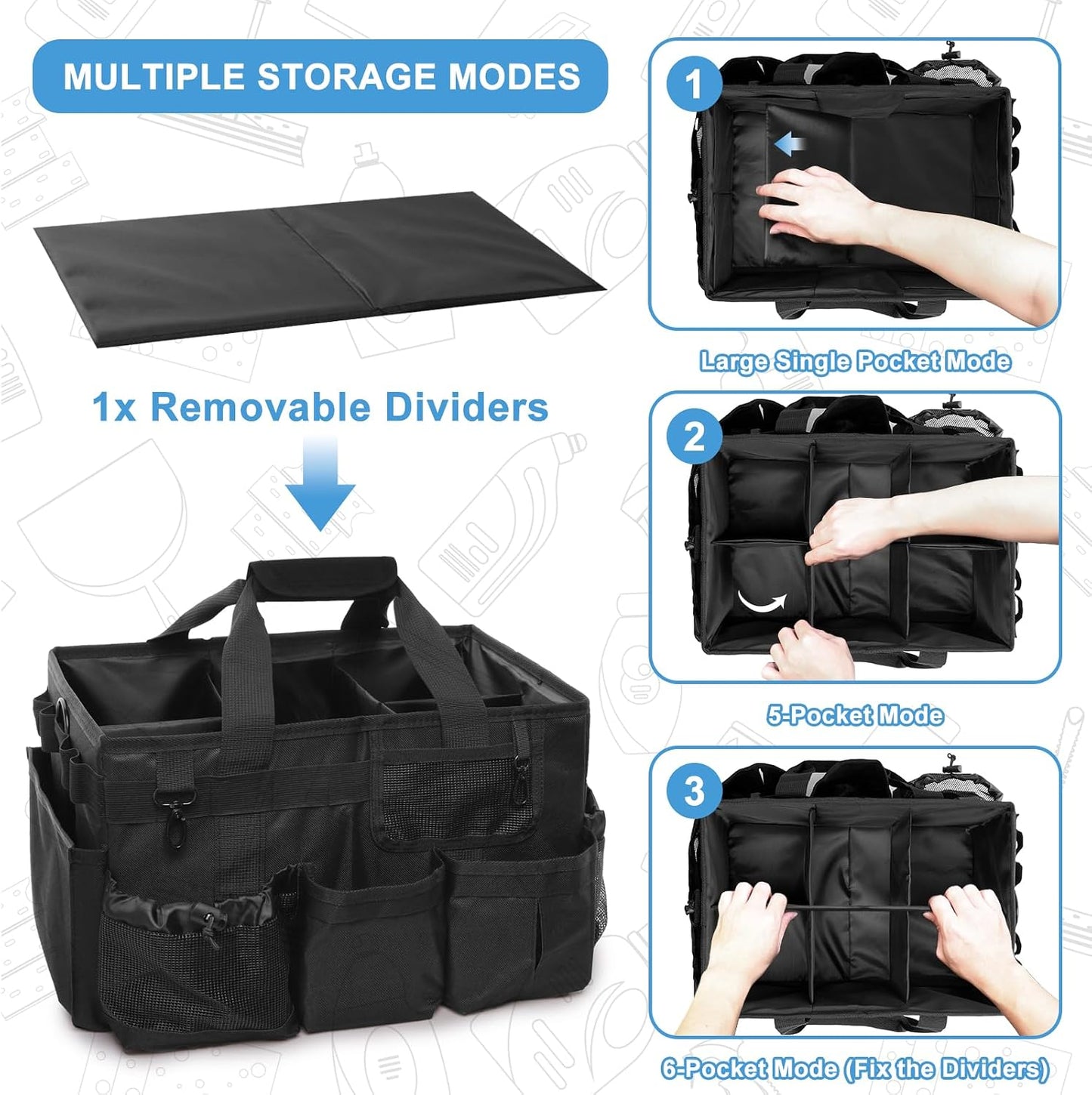 Large Wearable Cleaning Caddy Bags, Cleaning Supplies Organizer with Adjustable Shoulder Straps & Divider, 14 inch Black Tool Bag for Housekeepers & Cleaners