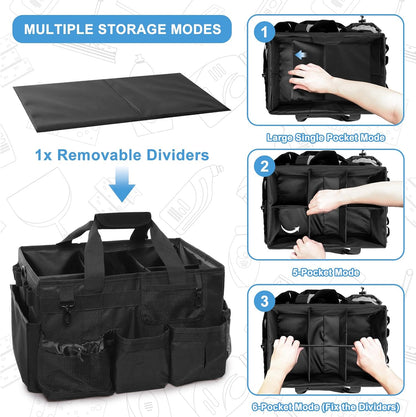 Large Wearable Cleaning Caddy Bags, Cleaning Supplies Organizer with Adjustable Shoulder Straps & Divider, 14 inch Black Tool Bag for Housekeepers & Cleaners