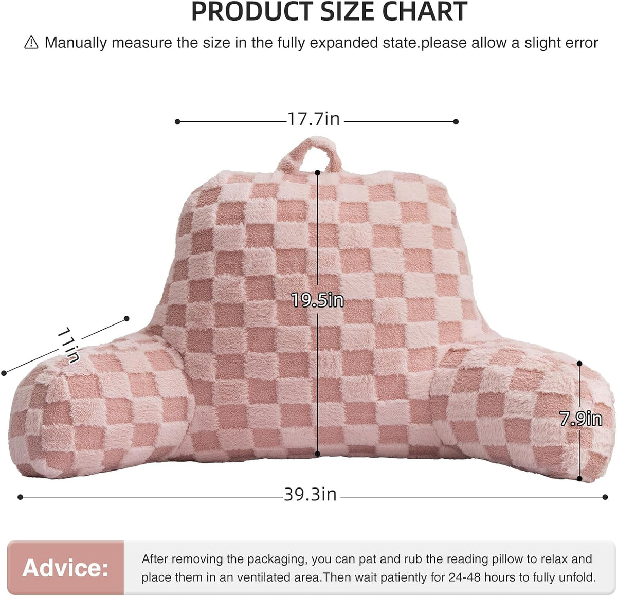Aimuan Reading Pillow Checkered Bed Rest Wedge Backrest Checkerboard Pillow with Arms Back Support for Sitting Up in Bed Cushion Incline Rest Sleeping Snoring Pillow (Beige,Large)