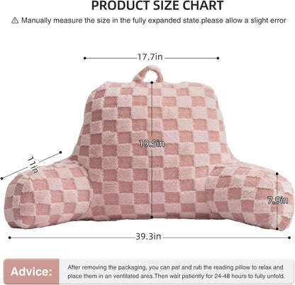 Aimuan Reading Pillow Checkered Bed Rest Wedge Backrest Checkerboard Pillow with Arms Back Support for Sitting Up in Bed Cushion Incline Rest Sleeping Snoring Pillow (Beige,Large)