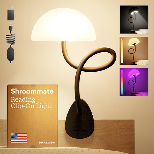 Shroommate Clip On Light for Dorm Room - 2.0 (White) | Bed Headboard Lamp, Bedside Table Lamp Dorm, College Dorm Room Essentials, Night Light Kids Nursery, MultiColor LEDs