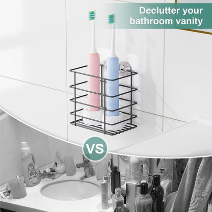 Open-Design Adhesive Shower Toothbrush Holder Wall Mounted with Drainage | Hanging Electric Tooth Brush Holder for Bathroom Wall Mirror, Metal Wall Toothpaste Storage Organizer for RV Camper, Black