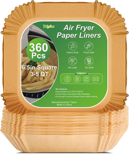360 Pcs 8” Square Unbleached Heavy Duty Air Fryer Paper Liners Disposable, Non-Stick & Non-Leak Parchment Paper Liners for Airfryer Basket, Deep Fryer Parts & Accessories