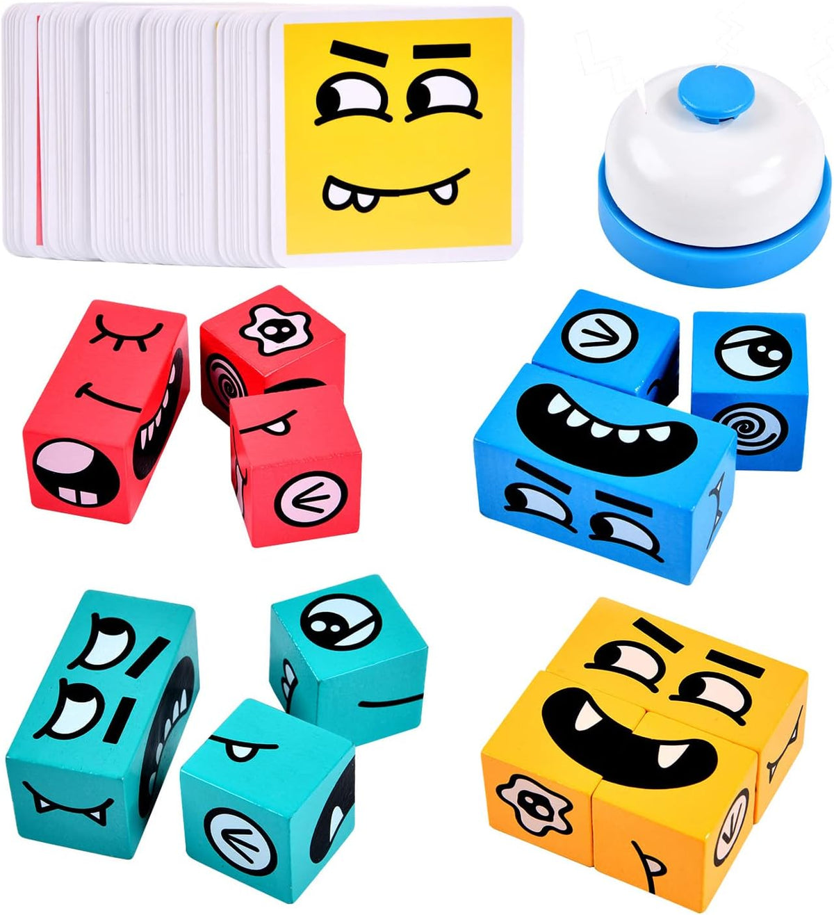 Wooden Face Changing Magic Cube Building Blocks Game Matching Expression Puzzle Toy Board Games for Family Night, Match Puzzles Geometric Educational Toys for Kids and Adults
