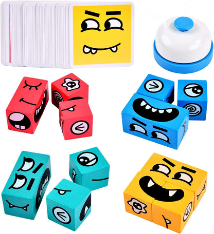 Wooden Face Changing Magic Cube Building Blocks Game Matching Expression Puzzle Toy Board Games for Family Night, Match Puzzles Geometric Educational Toys for Kids and Adults