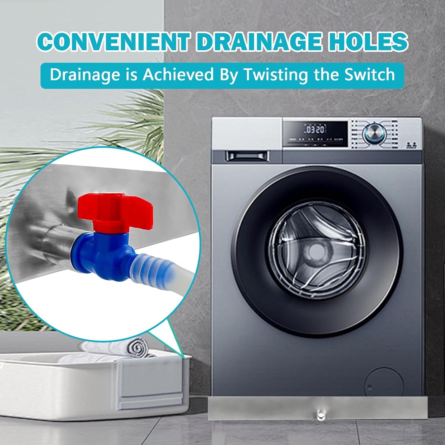 Washing Machine Drain Pan,27''x25''x2.5'' Heavy Duty 304 Stainless Steel Washing Machine Pan,Washer Tray for Floor Protection,Washer Drain Pan with Drain Hole & Hose